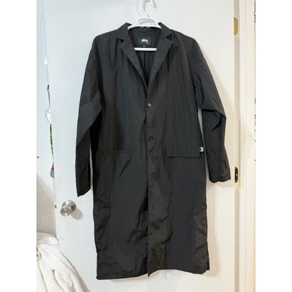 Stussy Long Nylon 2-Button Front Closure Lightweight Windbreaker Coat - Size L - Picture 1 of 16